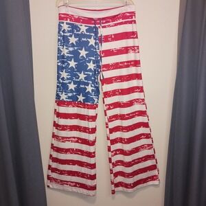 Patriotic American Flag Wide Leg Lounge Pants Red White Blue Stars Stripes Large